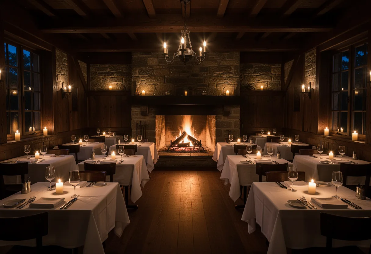 Candlelit twelve-table dining room