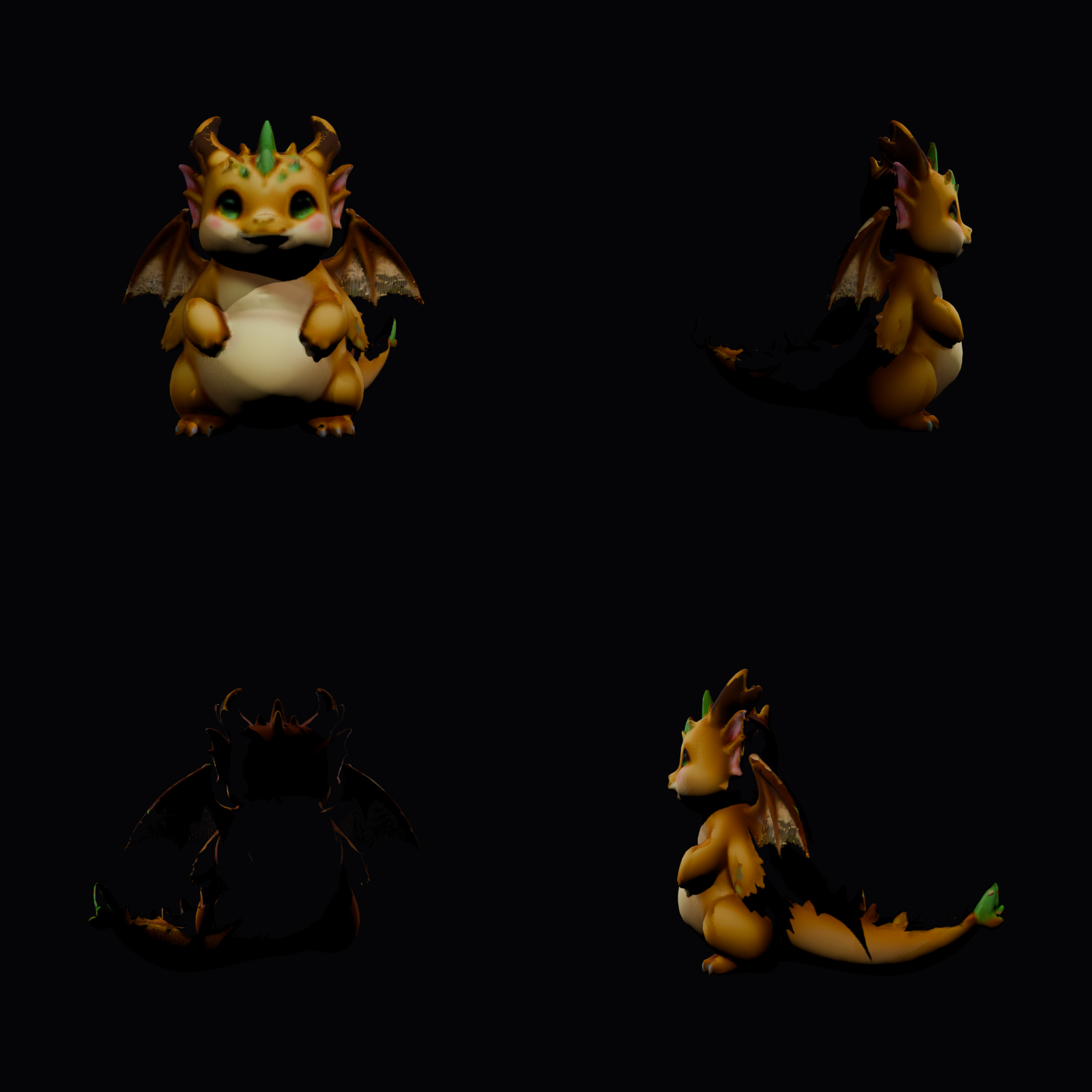 Four-angle turnaround of a generated textured 3D mesh